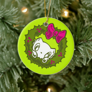 Adorno De Cerámica Esboza al gato:Navidades Wreath