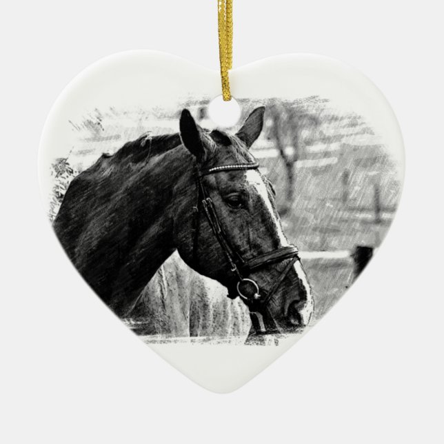 Adorno De Cerámica Esbozo de caballos blancos negros (Frente)