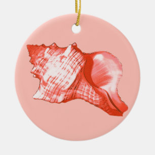 Adorno De Cerámica Esbozo de concha - coral, cáscara rosa y blanco