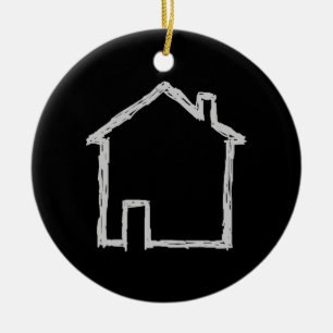 Adorno De Cerámica Esbozo de la casa. Gris y negro.