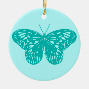 Adorno De Cerámica Esbozo de mariposa, aqua y turquesa