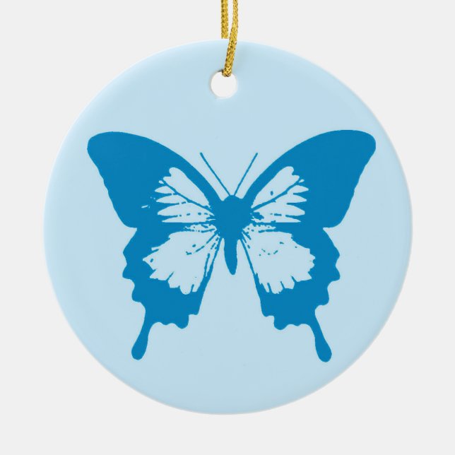 Adorno De Cerámica Esbozo de mariposa, azul ceruleño y azul celeste (Frente)