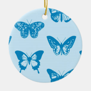 Adorno De Cerámica Esbozo de mariposa, azul ceruleño y azul celeste