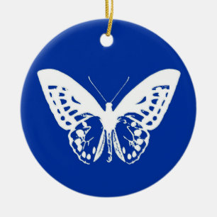 Adorno De Cerámica Esbozo de mariposa, azul cobalto y blanco