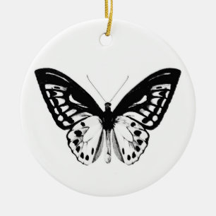Adorno De Cerámica Esbozo de mariposa, blanco y negro