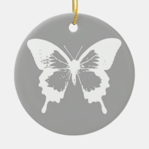 Adorno De Cerámica Esbozo de mariposa, gris plateado y blanco