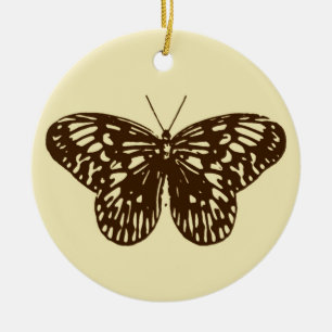 Adorno De Cerámica Esbozo de mariposa, marrón chocolate en beige