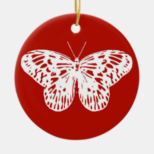 Adorno De Cerámica Esbozo de mariposa, rojo profundo y blanco