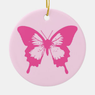 Adorno De Cerámica Esbozo de mariposa, rosa claro y fucsia