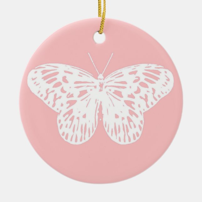 Adorno De Cerámica Esbozo de mariposa, rosa concha y blanco (Frente)