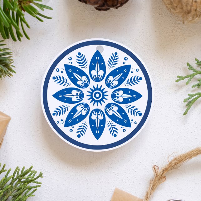 Adorno De Cerámica Escandinavia Folk Art Flor Leaf Snowflake (Scandinavian Folk Art Snowflake variation 1)