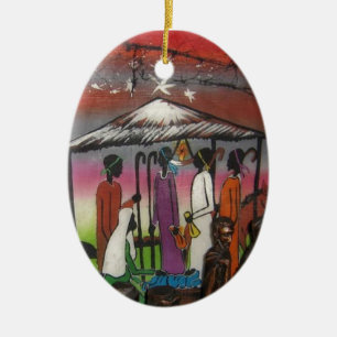 Adorno De Cerámica Escena africana de la natividad del navidad