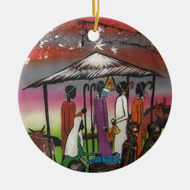 Adorno De Cerámica Escena africana de la natividad del navidad (Frente)