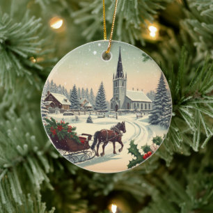 Adorno De Cerámica Escena clásica/vintage de Navidad