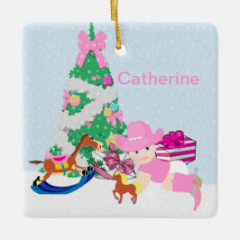 Adorno De Cerámica Escena de árbol navideño de bebé occidental