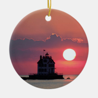 Adorno De Cerámica Escena de atardecer del faro