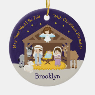 Adorno De Cerámica Escena de Brunette Nativity