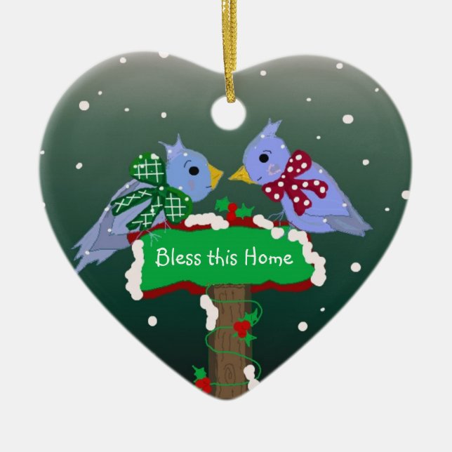 Adorno De Cerámica Escena de invierno - Bendiga este hogar (Frente)