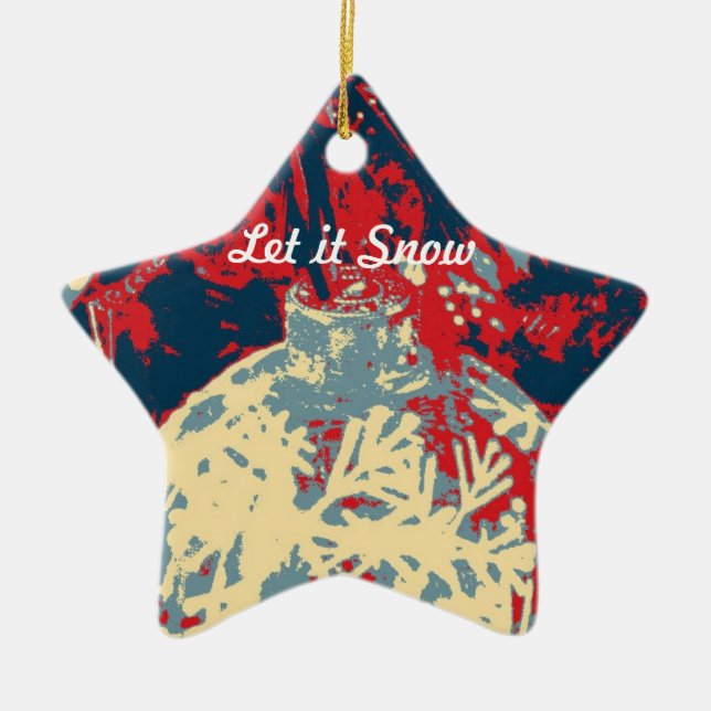 Adorno De Cerámica Escena de invierno con un único copo de nieve (Frente)