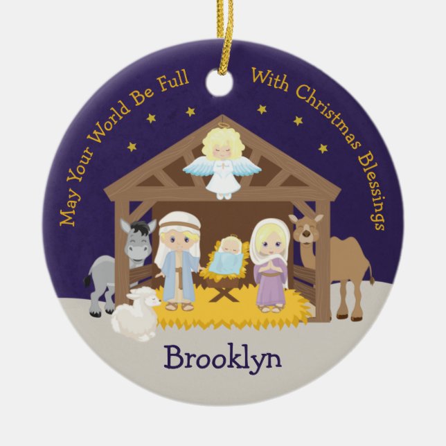 Adorno De Cerámica Escena de la Natividad Rubia (Frente)