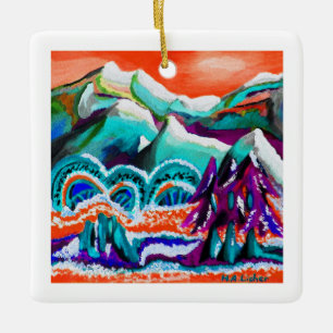Adorno De Cerámica Escena de montaña nevada en arte