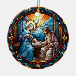 Adorno De Cerámica Escena de Natividad de Vidrio Manchado por navidad
