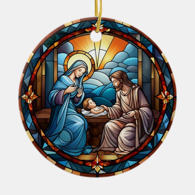 Adorno De Cerámica Escena de Natividad de Vidrio Manchado por navidad (Frente)