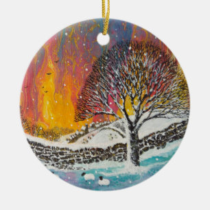 Adorno De Cerámica Escena de Navidad nevada tarjeta de vacaciones clá