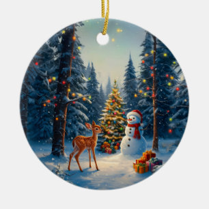 Adorno De Cerámica Escena del árbol de Navidad Ciervo cervatillo muñe