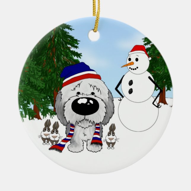 Adorno De Cerámica Escena del invierno del perro pastor (Frente)