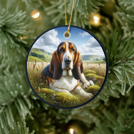 Adorno De Cerámica Escena encantadora de Basset Hound
