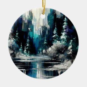 Adorno De Cerámica Escena invernal de ciudad pintada 1006