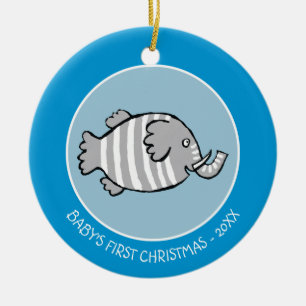 Adorno De Cerámica Escena linda de los pescados del elefante con el