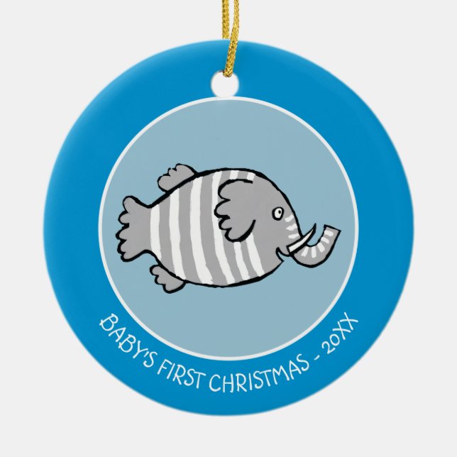 Adorno De Cerámica Escena linda de los pescados del elefante con el (Frente)