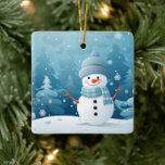 Adorno De Cerámica Escena navideña del Hombre de Nieve en invierno<br><div class="desc">El Ornamento de Navidad se muestra en forma cuadrada con una escena de muñecos de nieve de invierno. Personalizar este artículo o compra tal cual.</div>