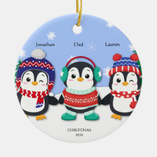 Adorno De Cerámica Escena personalizada de nieve de tres pingüinos