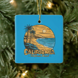 Adorno De Cerámica Escena Retro de la Playa del Atardecer en Californ