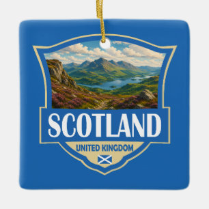 Adorno De Cerámica Escocia Reino Unido Ilustración Insignia Retro