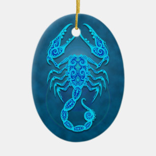Adorno De Cerámica Escorpión tribal azul complejo