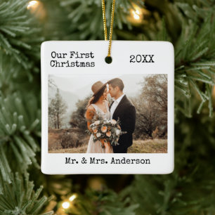 Adorno De Cerámica Escritura de texto primera foto de Boda de Navidad