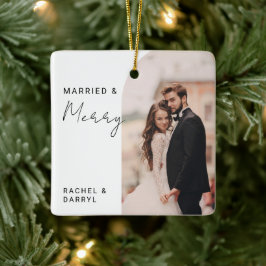 Adorno De Cerámica Escritura minimalista con fotos casadas y merry el