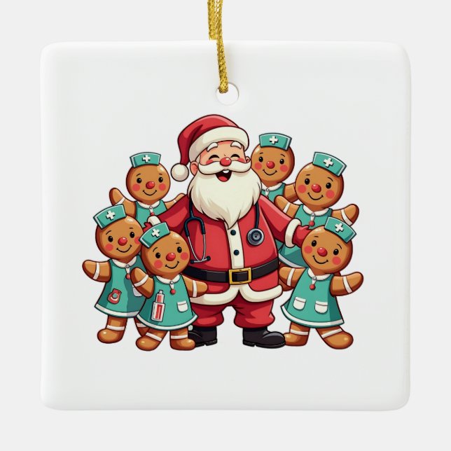 Adorno De Cerámica Escuadrón de Enfermería de Santa Claus Gingerbread (Anverso)