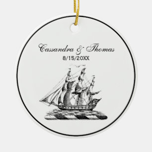 Adorno De Cerámica Escudo de Antiguo Barco Clíper Náutico Heráldico