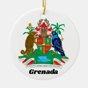 Adorno De Cerámica Escudo de Armas Colorido de la Isla del Caribe de 