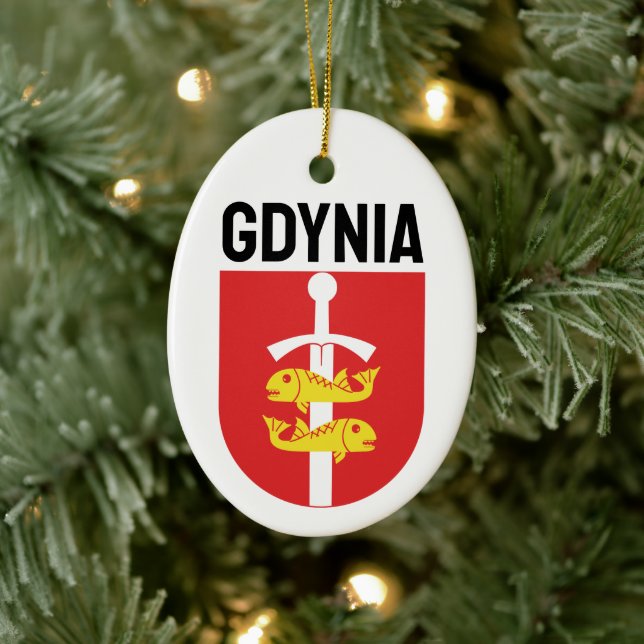 Adorno De Cerámica Escudo de armas de Gdynia, Polonia (Árbol)