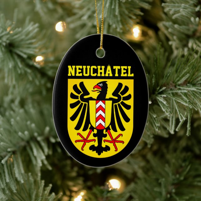 Adorno De Cerámica Escudo de armas de Neuchâtel, Suiza (Árbol)