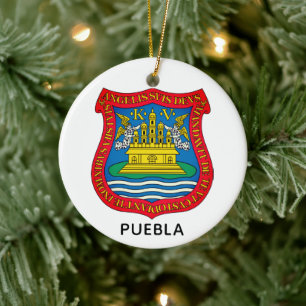 Adorno De Cerámica Escudo de Armas de Puebla de los Ángeles, México