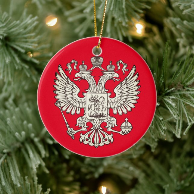 Adorno De Cerámica Escudo de armas de Rusia - versión blanca (Árbol)