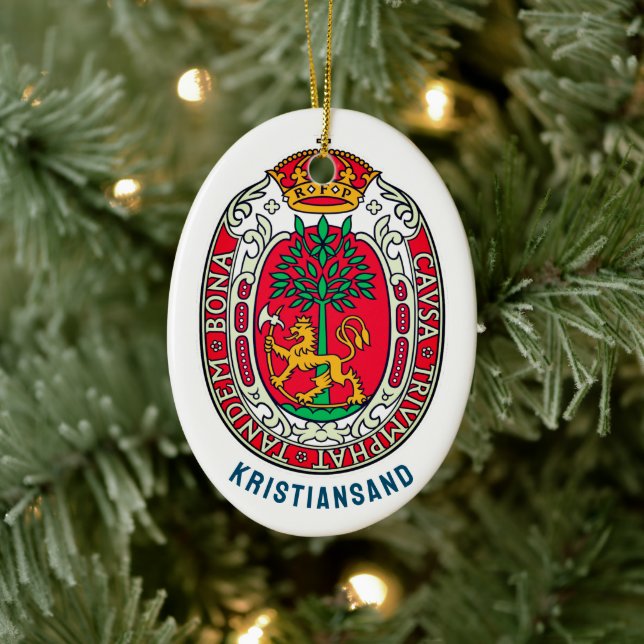 Adorno De Cerámica Escudo de Kristiansand, NORUEGA (Árbol)