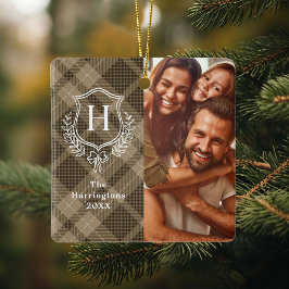 Adorno De Cerámica Escudo de Plaid Terroso Foto Navidad Familiar